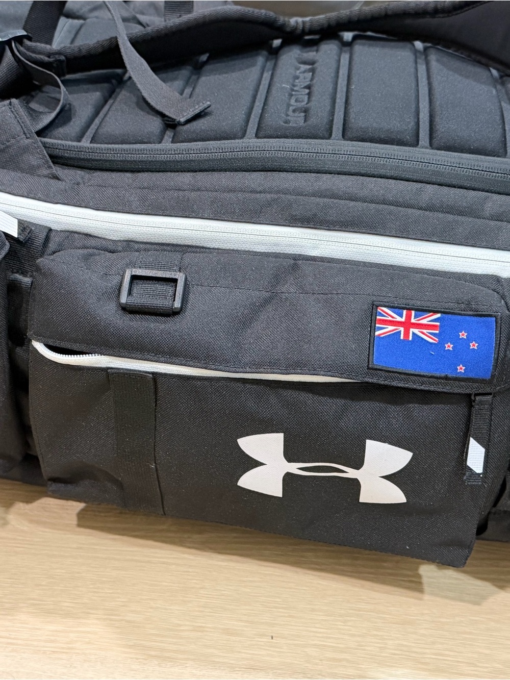 Under Armour Black Duffel Bag with NZ Flag Patch and White Logo